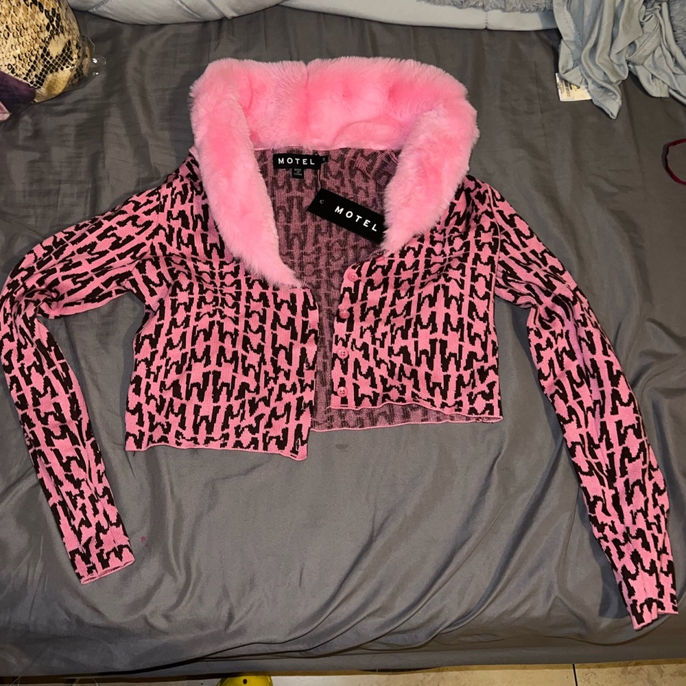 Motel Rocks pink fuzzy cardigan